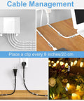 Clear Adhesive Cable Clips Set of 40 Medium Size No Drill Needed securing cords on desk, wall, and string lights.