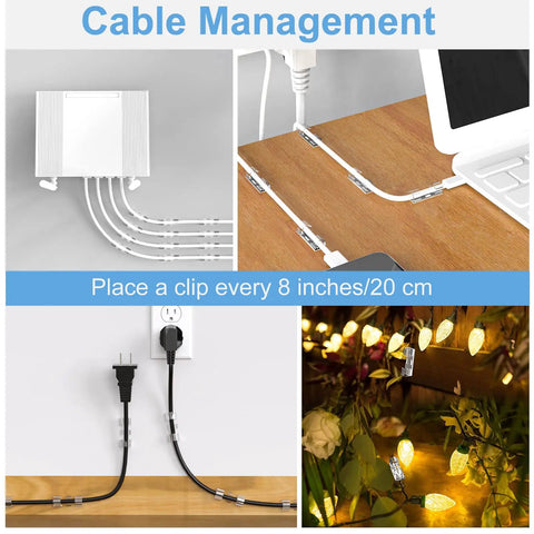 60 Pack Assorted Cable Clips For Outdoor And Indoor Use, Adhesive Wire Clips For Wall And Desk, Clear Cable Management Clips For LED Wires, Christmas Lights, And PC Cables Under Desks