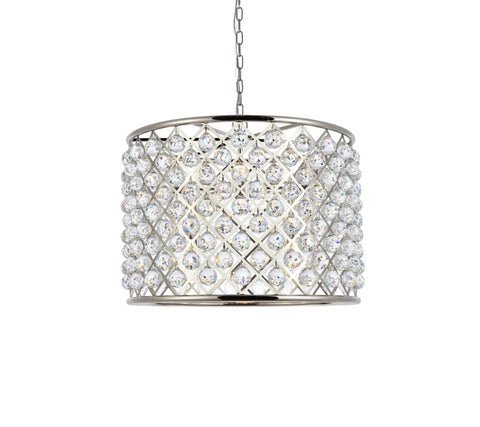 Hella Sweet Madison 8 Light Pendant With Royal Cut Crystals Polished Nickel Finish Transitional Hanging Lamp E12 Base Solid Pick For Dining And Living Room, geometric design with crystals.