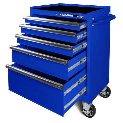5 Drawer Rolling Tool Chest With Casters And Locking System, 27-Inch Metal Tool Storage Cabinet With Drawer Liners, Heavy Duty 600 Pound Load Capacity, Blue Finish, Easy Roll Mobility