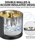 3.2 Liter Double Wall Stainless Steel Ice Bucket With Silicone Lid Scoop And Strainer Insulated Ice Bin, sleek black design