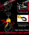 3 In 1 Electric Hoist Winch 1100 Lbs Portable Power Crane With Manual, Wired And Wireless Remote Control, 25 Foot Lift Height, Overload Protection For Lifting, Towing And Vehicle Recovery. Industrial hook close-up