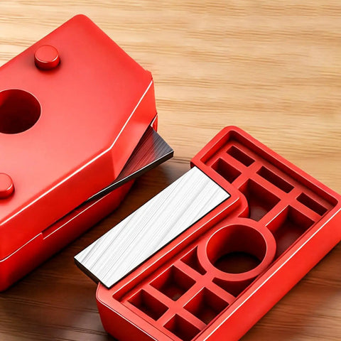 Pallet Strapping Tool with Thickened Ergonomic Handle and Easy Grip Belt Opener on wooden surface