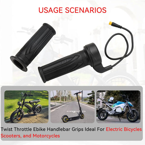 Full Twist Ebike Throttle Grip 12V To 72V With 3 Pin Waterproof Connector Fits 22.2mm Handlebar No Tool Needed Install For Instant Power And Smooth Control Compatible With Ridstar Q20 And Electric Scooters