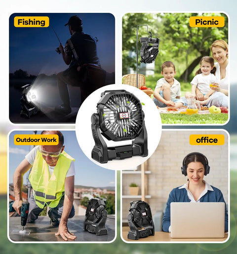 Ultra Quiet 30000mAh Portable Camping Fan With LED Light USB TypeC Rechargeable Battery Powered for different uses