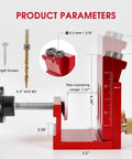 Top Shelf Pocket Hole Jig Kit For Woodworking Rugged Aluminum Guide showing dimensions, screws, and drill bit for assembly tasks.
