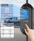 Ready To Roll Tesla Charger And Electric Vehicle Wall Plate Level 1 And 2 Portable Ev Plug 5 Meter Wire 16 Amp 3.6Kw adjustable settings on display.