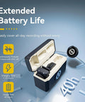 Lark M2 Wireless Lavalier Microphone for iPhone, Android, Cameras and PCs with 40-hour battery life visualized on clock face.