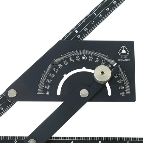 Heavy Duty Anodized Aluminum Angle Finder Protractor 0 To 180 Degrees For Tube And Sheet Metal Bending Layout With Quick Twist Lock Knob 20 Inch Arm, featuring measurement scales.