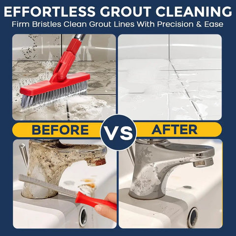 Grout Cleaning Powerhouse With Long Handle V Shaped Scrub Brush And Telescopic Grip Handy Handheld Stiff Bristle Scrubber in action