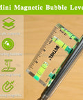 Nifty Tiny Handheld Magnetic Bubble Spirit Level With Clear Acrylic Measure Stick on metal, showing leveling bubbles and ruler.