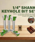 Beast Mode Six Piece Keyhole Router Bit Set With One Quarter Inch Shank And Tungsten Carbide Blades for creating precise keyhole slots.