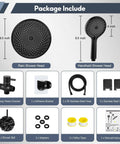 8.5 Inch Matte Black Shower Head With Handheld Spray Combo package contents overview
