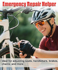 Cyclist using Bike Repair Kit 13 in 1 Mini Ratchet Wrench Set for quick adjustments on bike, outdoor setting