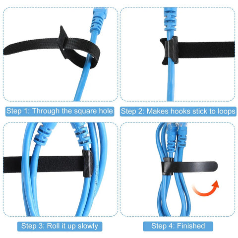 Six Inch Reusable Cable Ties Set With 120 Pieces For Wire And Cord Organization Adjustable Hook And Loop Ties instructions