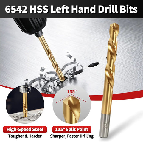 Get That Screw Out Now With This 15 Piece Stripped Screw Extractor Set Featuring Easy Out Broken Bolt Removers And Left Hand Drill Bits For Tricky Fasteners, 6542 HSS left hand drill bits, 135° split point
