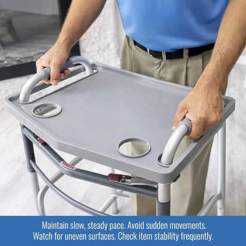 Walker Tray With Cup Holders For Standard And Folding Walkers, Multipurpose Portable Tray Table For Seniors in use