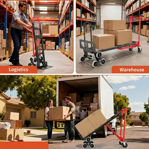 Heavy Duty Stair Climbing Hand Truck With 1000 Pounds Capacity 4 In 1 Convertible Dolly Cart in warehouse and moving scene