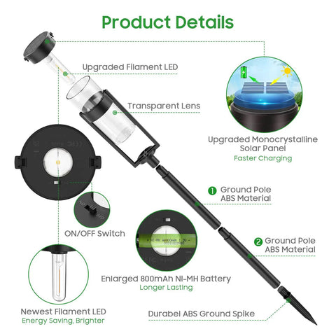 Detailed view of Solar Pathway Lights Outdoor 6 Pack Upgraded Super Bright LED With Auto On Off IP65 Waterproof features.