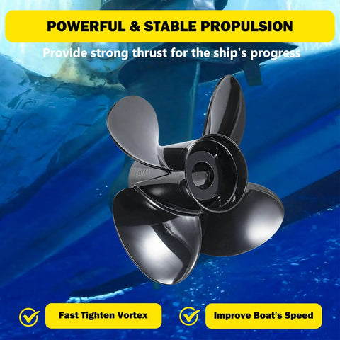 13 Inch Diameter, 17 Inch Pitch Aluminum Boat Propeller With 15 Spline Right Hand Rotation For Mercury Outboards Forty To One Hundred Forty HP Replace OEM 48 8M8026590 Includes Hub Kits, underwater view