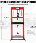 Adjustable height specifications of the Top Shelf 12 Ton Hydraulic H Frame Shop Press With Included Press Plates And Adjustable Base.
