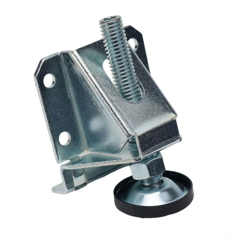 Close-up view of single unit from 4 Pack Adjustable Cabinet Leveling Feet Steel Furniture Leg Levelers With Lock Nuts For Tables Benches Workbenches