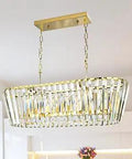 Dope Gold Rectangle Chandelier For Dining Room With Crystal Beads And Stainless Steel Frame, Modern Kitchen Island Light Fixture