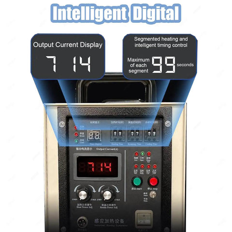 Top Shelf 15 Kilowatt Induction Heater Featuring Liquid Cooling and Smart Safety Cut Off with output current display and controls.