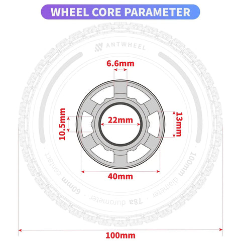 Diagram showing core parameters of All-Terrain Longboard Wheels 100mm 65mm Urethane 78A High Rebound for Electric Skateboards