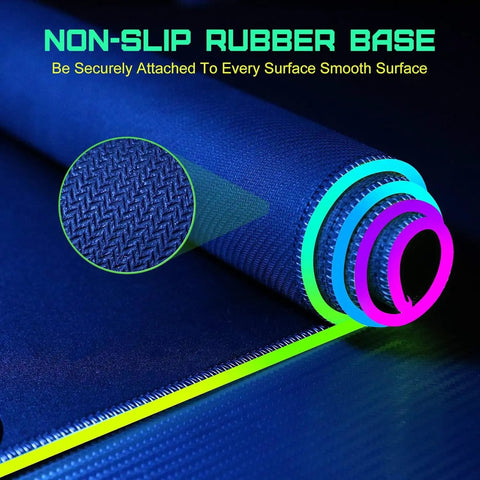 Close-up of non-slip rubber base on Wireless Charging RGB Gaming Mouse Pad 15W With 10 Light Modes, Extra Large 800x300x4MM Desk Mat.