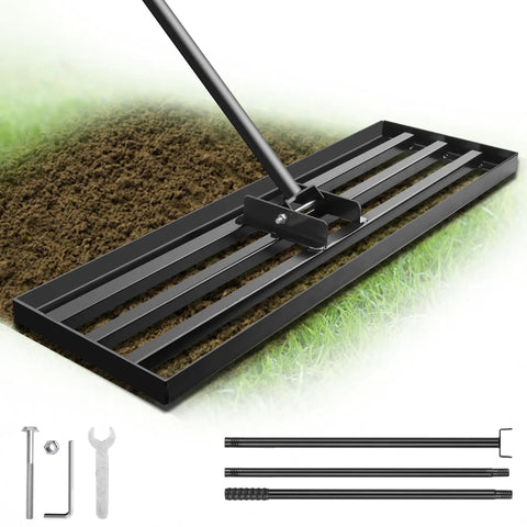 Heavy Duty Lawn Leveling Rake With 7 Feet Adjustable Handle Anti Flip Yard Leveler For Soil And Golf Courses Versatile Rake Tool