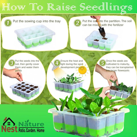 5 Pack Reusable 60 Cell Seed Starter Trays With Humidity Dome flexible pop out silicone germination kit demonstration guide