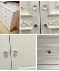 100 Pack Clear Acrylic Cabinet Handles With Zinc Alloy Base 30mm Crystal Drawer Pulls For Kitchen Cabinets And Wardrobes on white furniture.