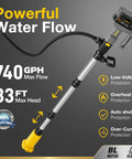 Cordless Stick Water Transfer Pump 740 GPH Compatible With 20V Max Battery Tool Only with powerful water flow features