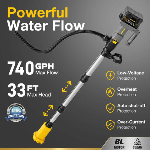 Cordless Stick Water Transfer Pump 740 GPH Compatible With 20V Max Battery Tool Only with powerful water flow features