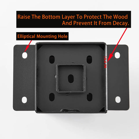 Top view of Heavy Duty 4x4 Post Base Brackets With Inner 3.6x3.6 Opening Black Powder Coated Steel Fence Post Anchors