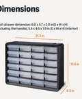 Front view of 24 Drawer Plastic Storage Organizer With Dividers For Office, Craft And Tools, Wall Mountable And Sturdy Black