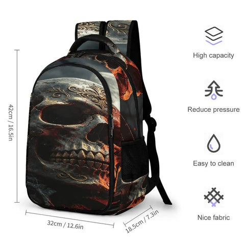 Midnight Skull And Crow Print Backpack For Men And Women, large capacity daypack with durable polyester and breathable straps.