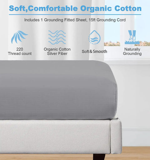 Grounding Sheets With Silver Fiber Conductive Bed Sheet Kit, Deep Pocket Full XL Gray, Soft Cotton Blend on a bed