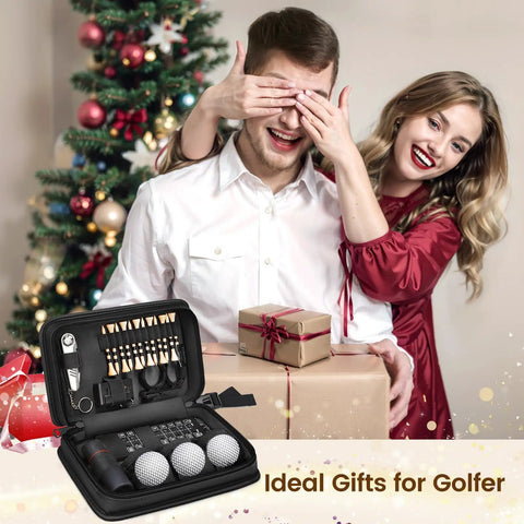 All In One Golf Accessories Kit For Men With Leather Case Including 3 Golf Balls, 12 Tees, Multifunctional Divot Knife, Monocular