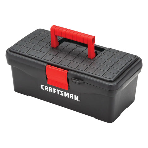 Lockable 13 Inch Tool Box With Front Metal Latch And Pad Lock Eye Ergonomic Comfort Grip Handle Internal Portable Tray For Hand Tools Red And Black Heavy Duty Go To Organizer For Home And Job Site