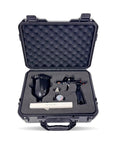 Professional PHS-155 Pneumatic Paint Spray Gun With Interchangeable 1.3mm And 1.8mm Tips For A Hella Smooth Automotive Clear Coat And Base Coat Finish Includes 650Ml Mixing Cup Plus Air Regulator in plastic case.
