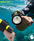Scuba diver using 2 Pack IPX8 Waterproof Diving Flashlight for snorkeling, featuring wrist strap for hands-free use