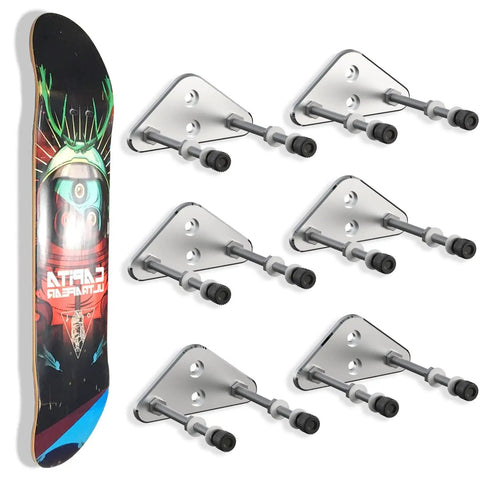 Dope Aluminum Skateboard Wall Mount Hanger With Two Screw Holes For Stable Deck Display And Storage Horizontal Or Vertical Mount Easy Install Silver Finish Pack Of Six next to colorful skateboard