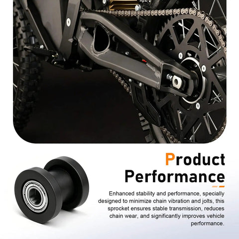 Heavy Duty Chain Roller Tensioner Set With Slick Rubber Guides Quick Swap Kit For Dirt Bikes Quads showing rear chain and sprocket.  