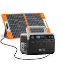 Portable Solar Generator With 60 Watt Panel And 230 Wh LifePo4 Battery Power Station Charges Up To Seven Devices showing solar panel and charger.