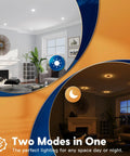 Bright living room with Slick 12 Pack Dual 5 And 6 Inch Led Recessed Downlights featuring adjustable color temp and night light.