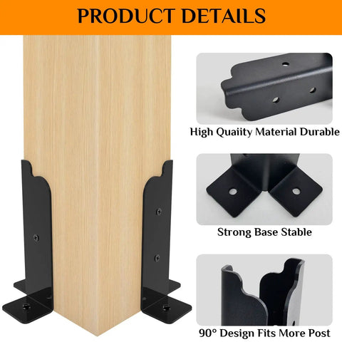 8 Piece Adjustable Deck Post Brackets Set For 2x2, 2x4, 4x4 And 6x6 Posts Fits Fence, Pergola, And Mailbox Support In Matte Black Durable Steel Heavy Duty Outdoor Brackets With Easy Install And Weather Resistant Coating