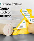 FitFinder Half Inch Gauge Wood Center Point Finder used on lathe for precise joint depth and cuts in woodworking projects.
