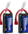 Pair of 7.4V 2200mAh LiPo Battery 50C Burst 80C High Discharge For RC Cars Truggies Planes FPV Drones With Dean Style T Plug